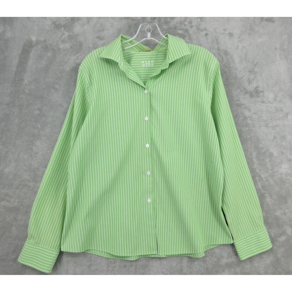 Alex Marie Shirt Womens Size 16 Green White Striped Wrinkle Free Office Career